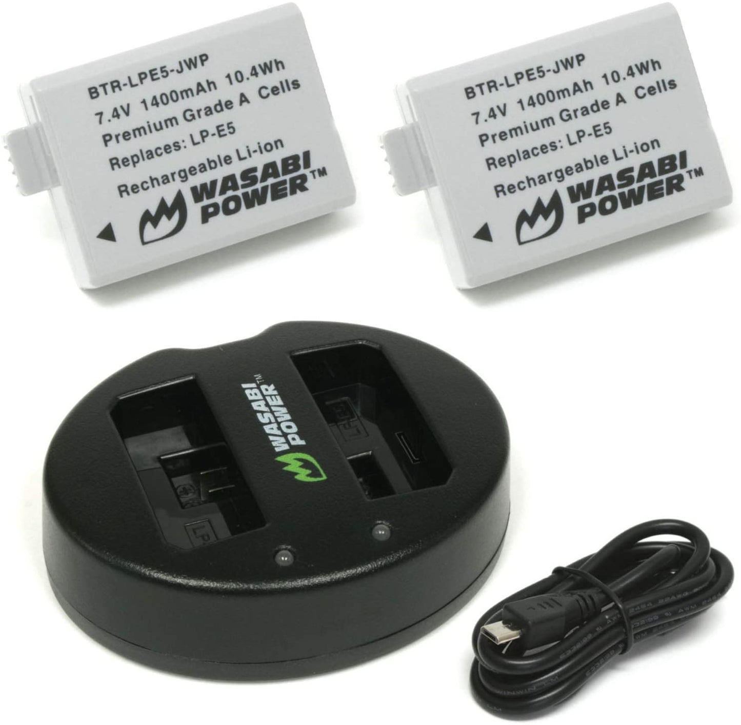 Wasabi Power Battery x 2 and Dual USB Charger for Canon LP-E5, Canon EOS Kiss