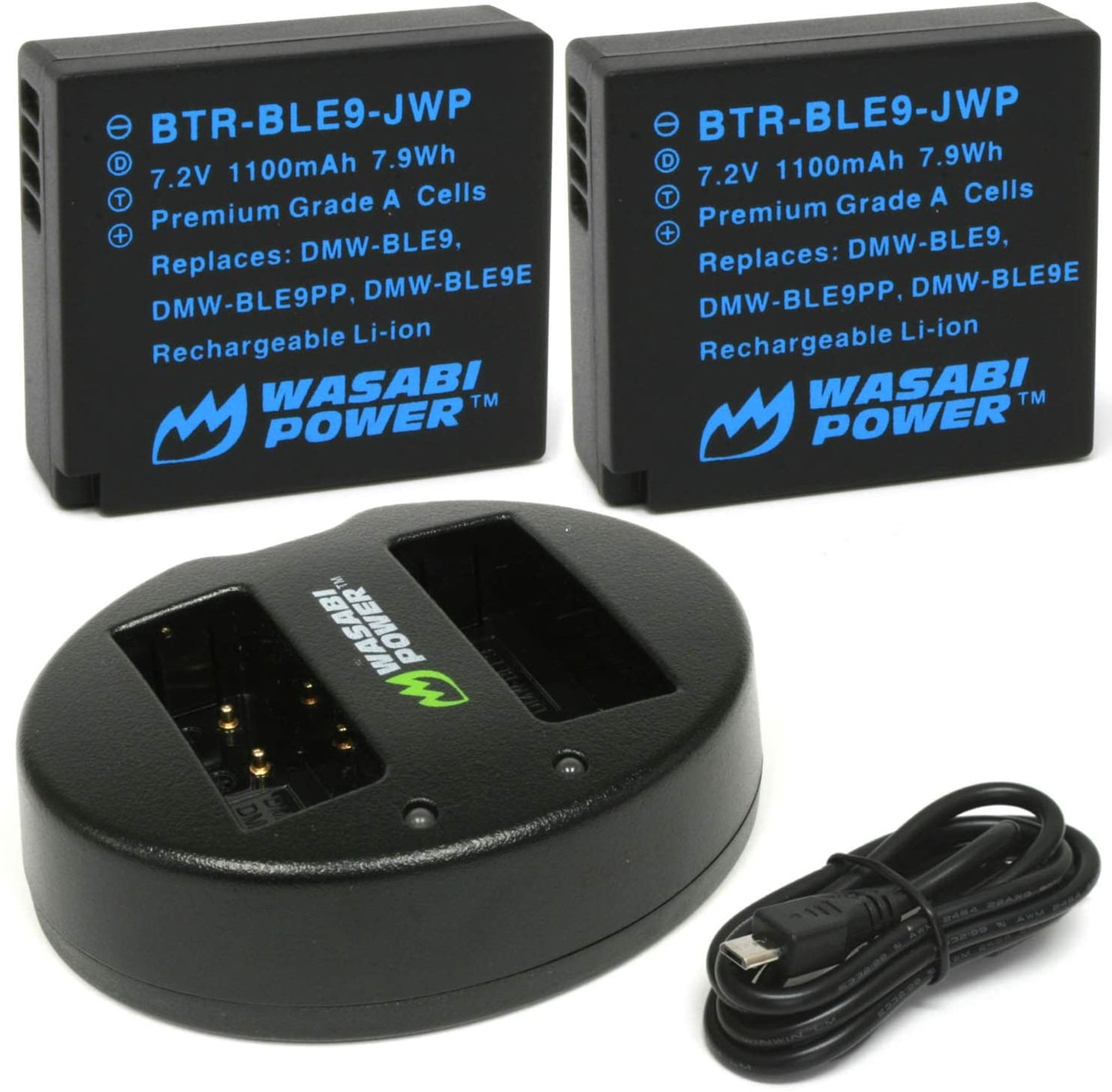 Wasabi Power Battery (2-Pack) and Dual Charger for Panasonic DMW-BLE9, DMW-BLG10