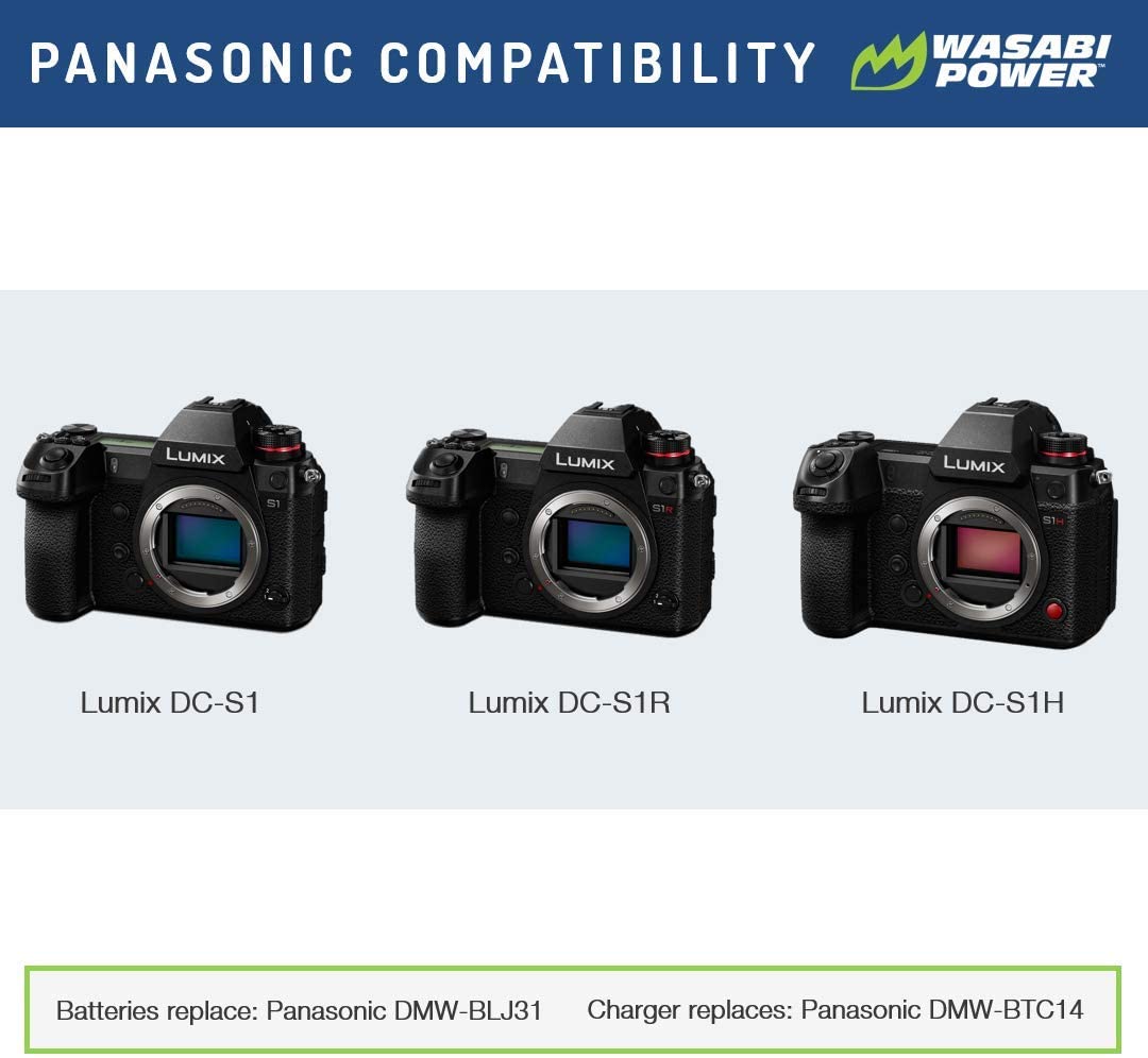 Wasabi Power Battery (2-Pack) and Dual USB Charger for Panasonic DMW-BLJ31 and Panasonic Lumix DC-S1, DC-S1H, DC-S1R