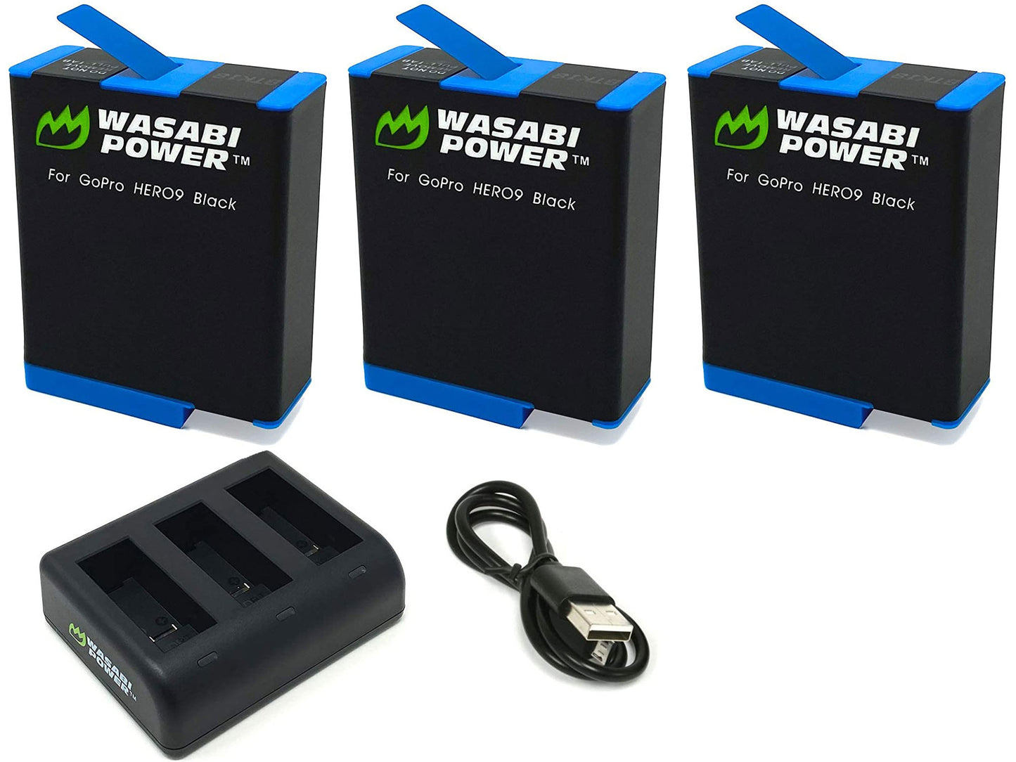 Wasabi Power HERO9 Battery (3-Pack) and USB Triple Charger for GoPro HERO9 Black