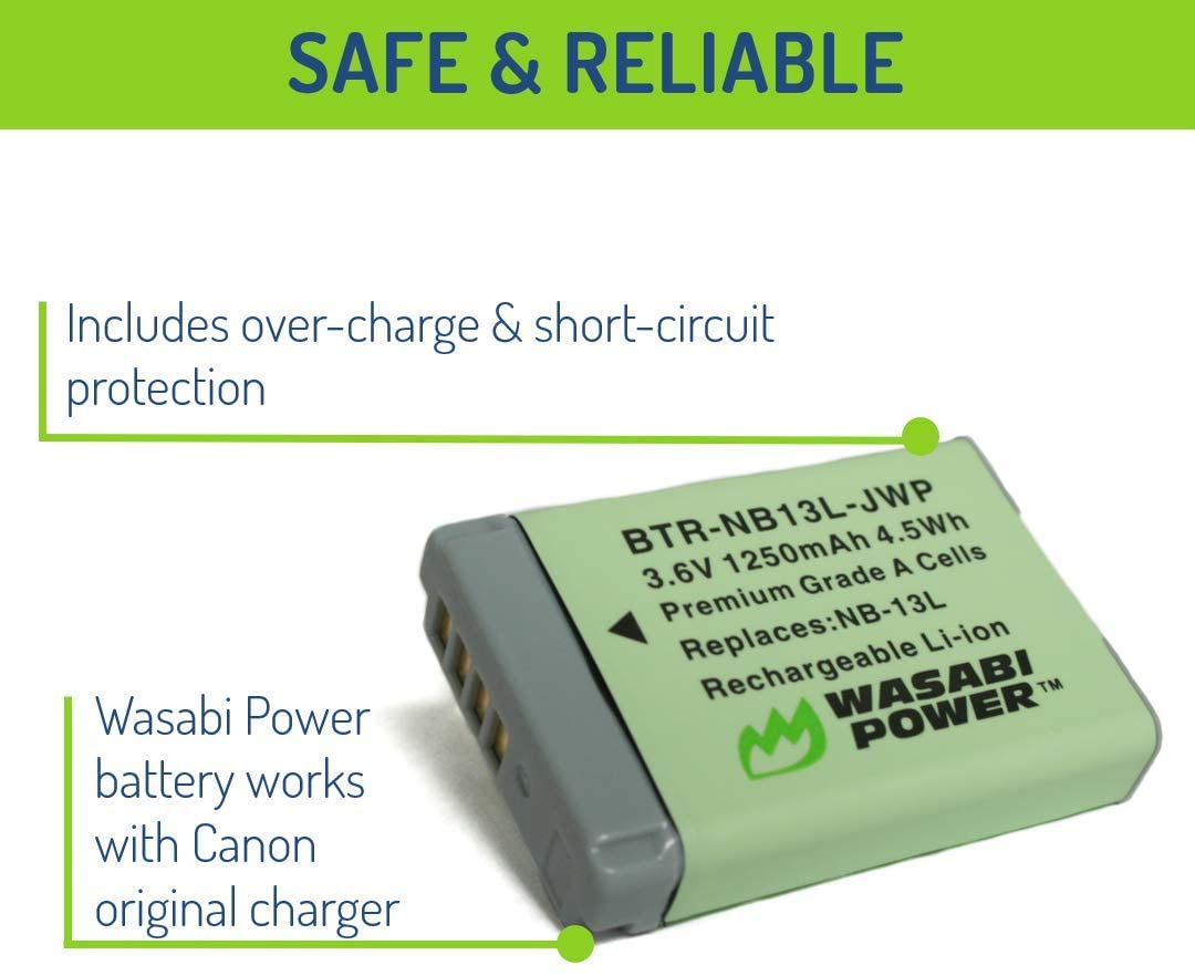 Wasabi Power NB-13L Battery for Canon PowerShot G1 X Mark III, G5 X, G7 X, G7 X Mark II, G9 X, G9 X Mark II, SX620 HS, SX720 HS, SX730 HS, SX740 HS