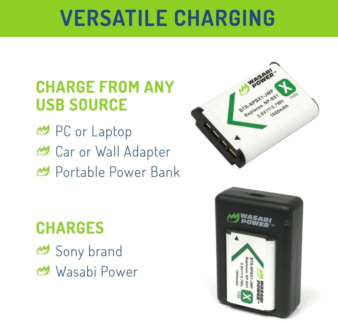 Wasabi Power Battery x 2 and Dual Slot USB Charger for Sony NP-BX1, NP-BX1/M8