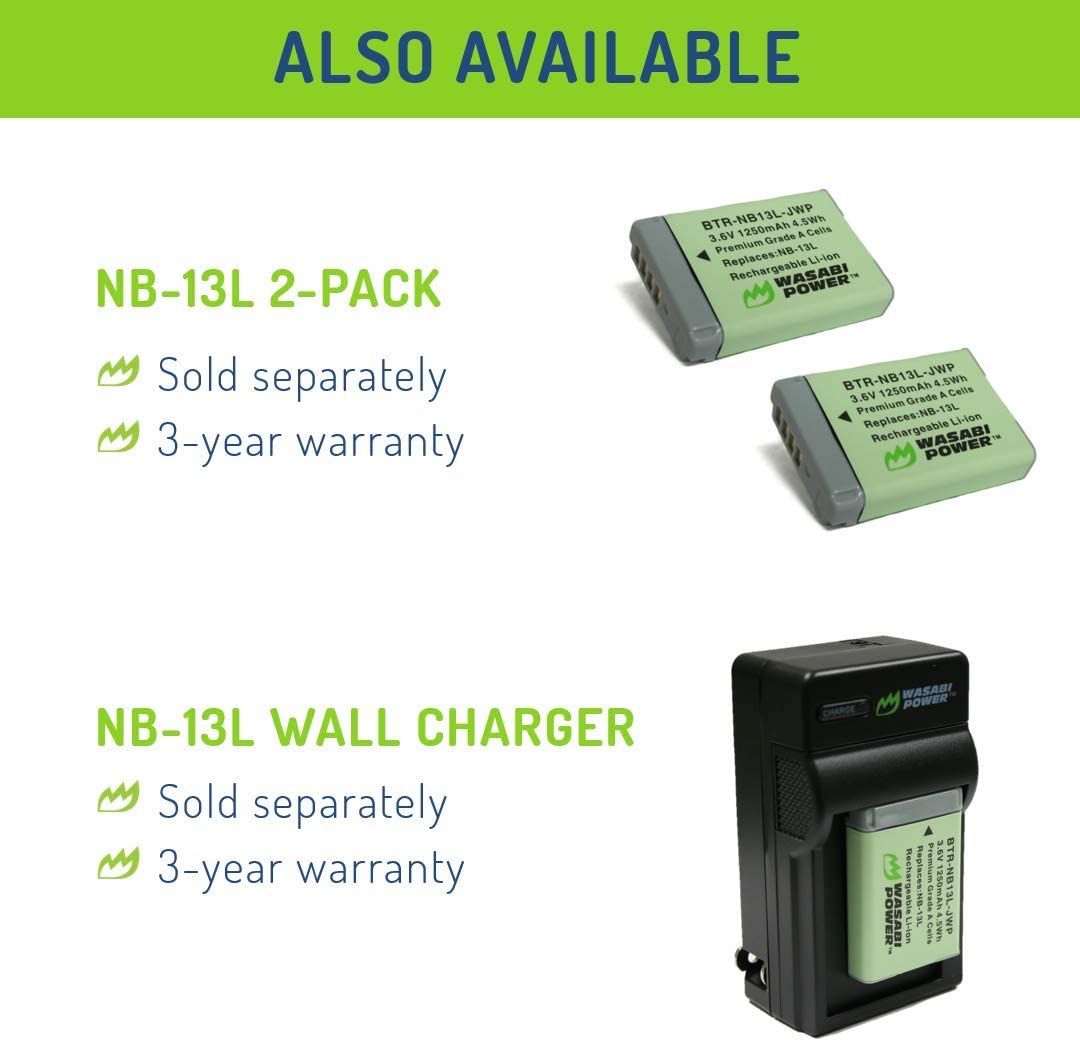 Wasabi Power NB-13L Battery for Canon PowerShot G1 X Mark III, G5 X, G7 X, G7 X Mark II, G9 X, G9 X Mark II, SX620 HS, SX720 HS, SX730 HS, SX740 HS