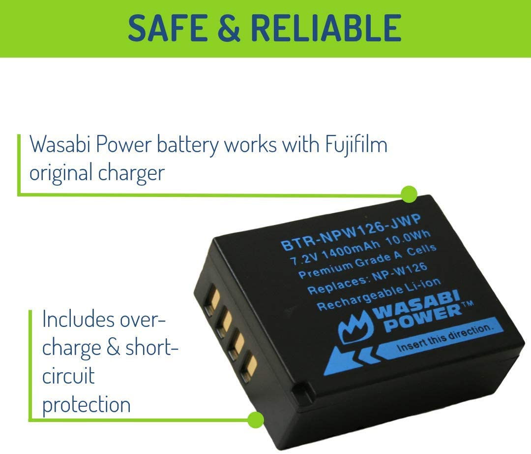 Wasabi Power Battery for Fujifilm NP-W126 x 2 and Fuji FinePix X-A1,X-M1, X-Pro1