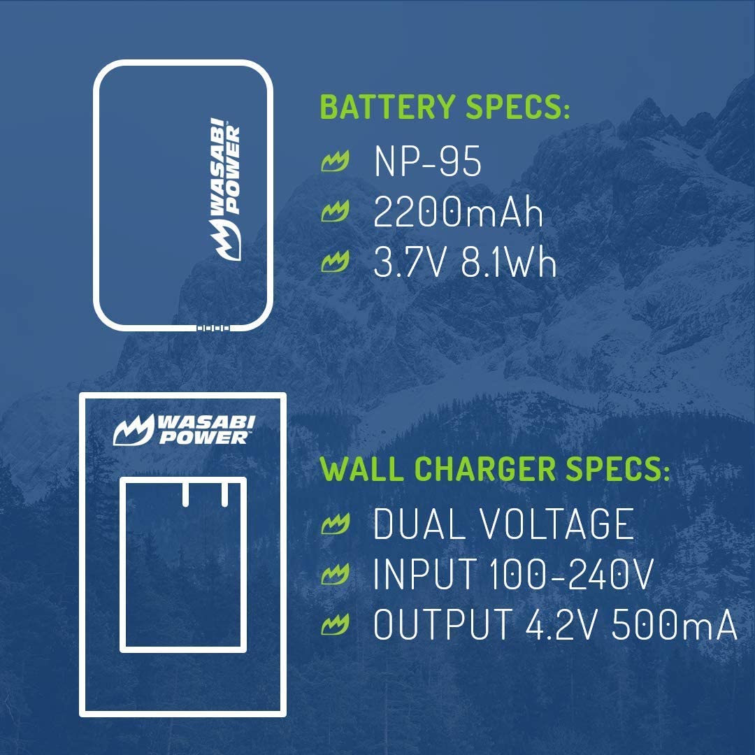 Wasabi Power Battery (2-Pack) and Charger for Fujifilm NP-95