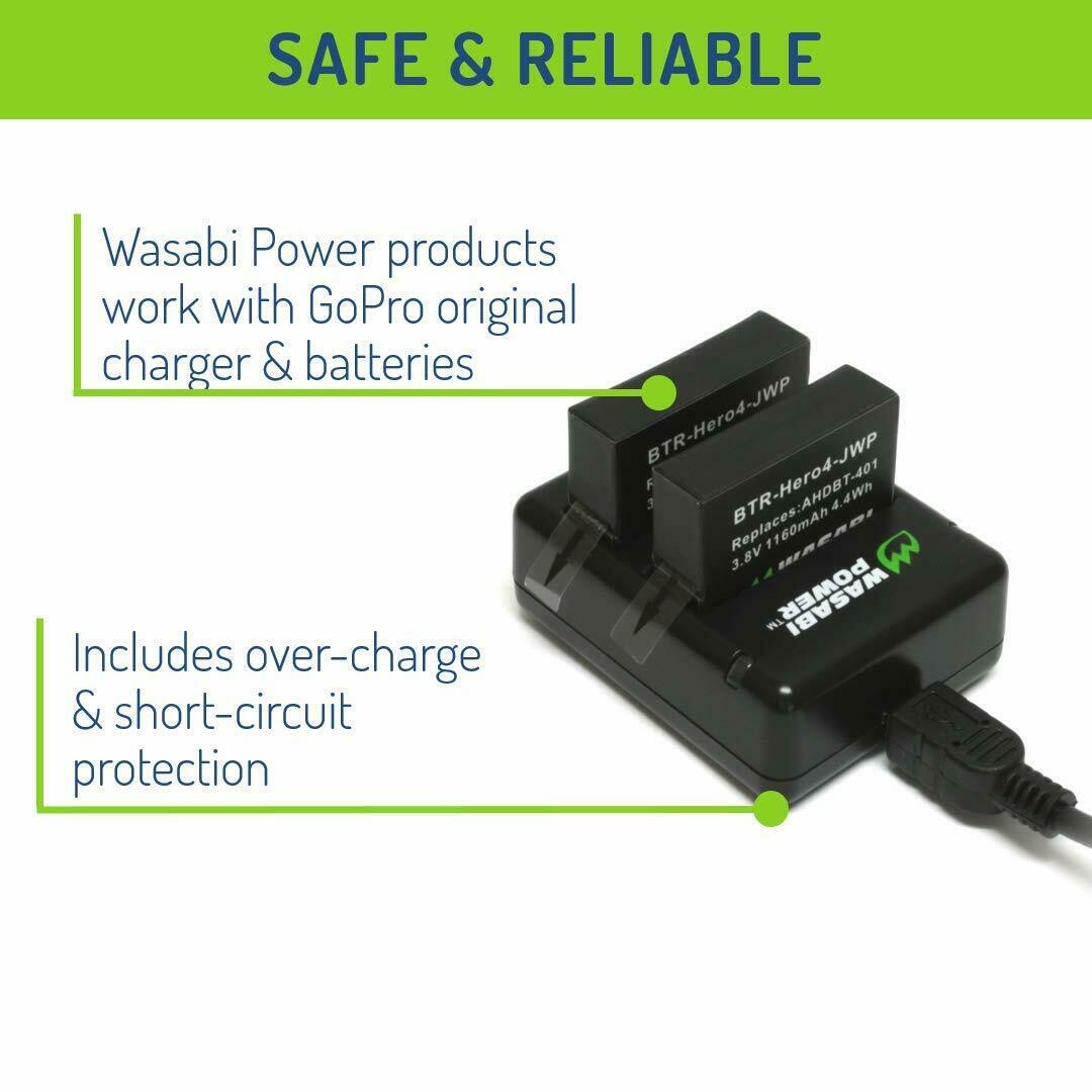 Wasabi Power Battery(1160mAh)x 2 with Dual USB Charger for GoPro HERO4 AHDBT-401