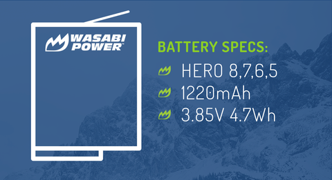 HERO8 Black Battery Wasabi Power for GoPro HERO8 Black, HERO 8 Black