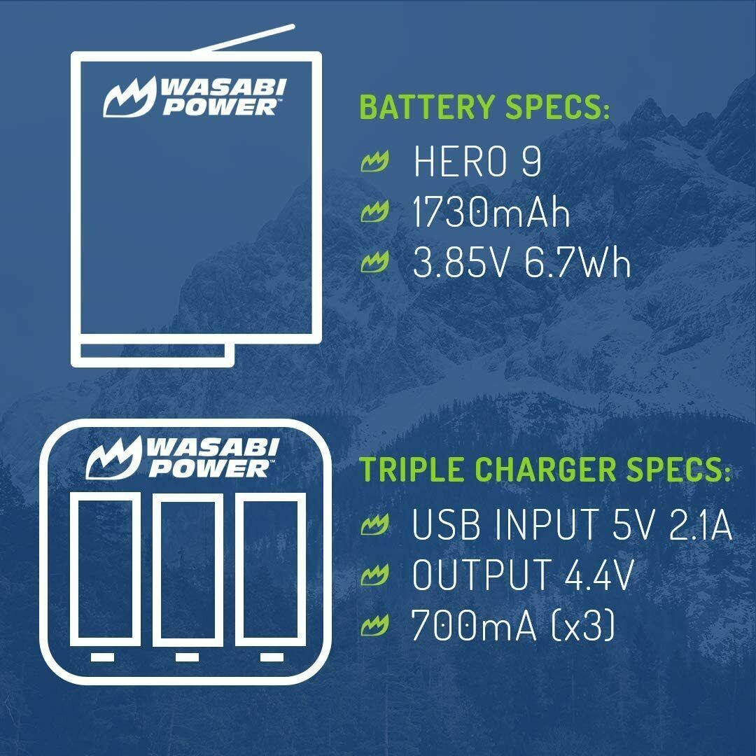 Wasabi Power HERO9 Battery (3-Pack) and USB Triple Charger for GoPro HERO9 Black